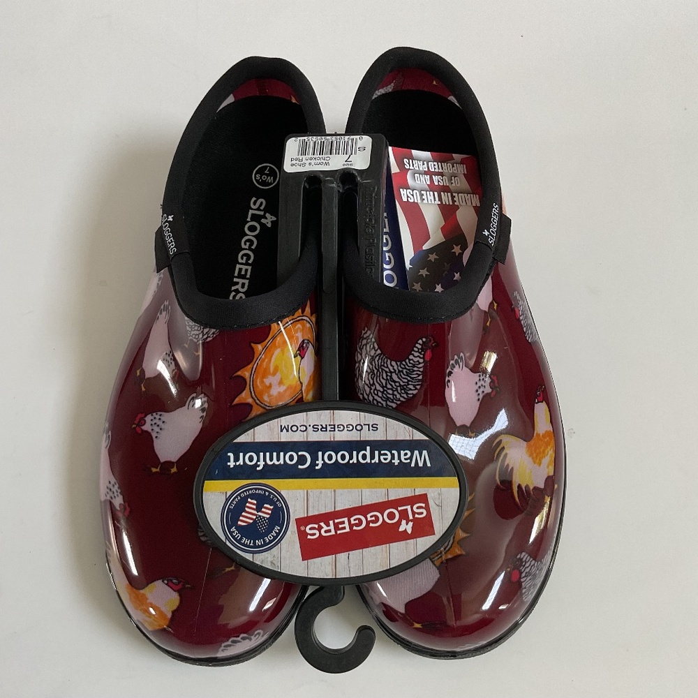 Sloggers Waterproof Garden Shoes Clogs Womens 7 Chicken Red Outdoor Rain Comfort